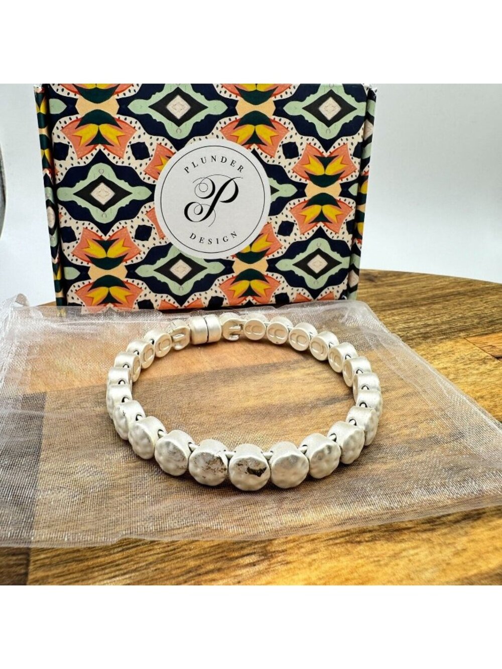 Plunder Design Sheridan Bracelet Textured Silver Beads Bangle  Jewelry Magnetic